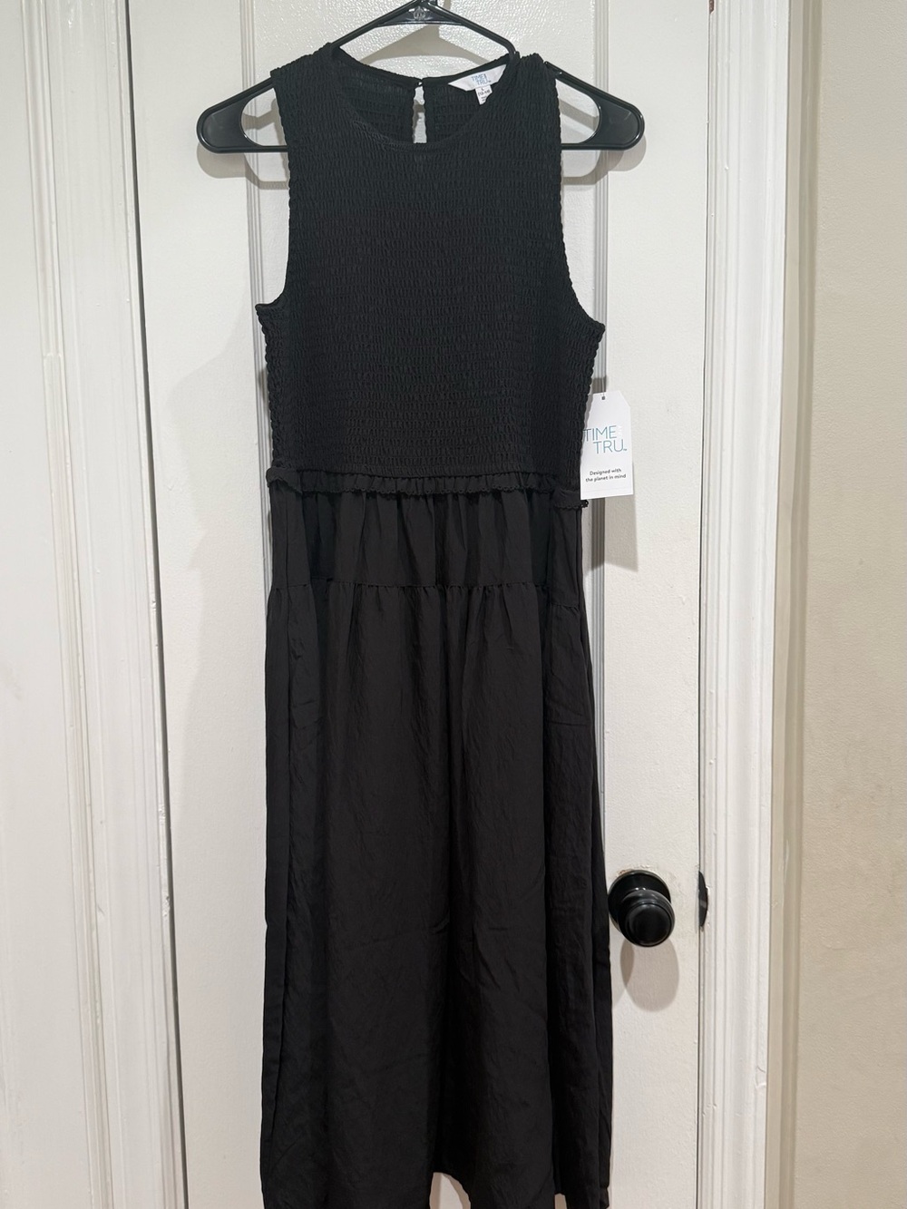 Time and Tru Black Smocked Bodice Midi Dress